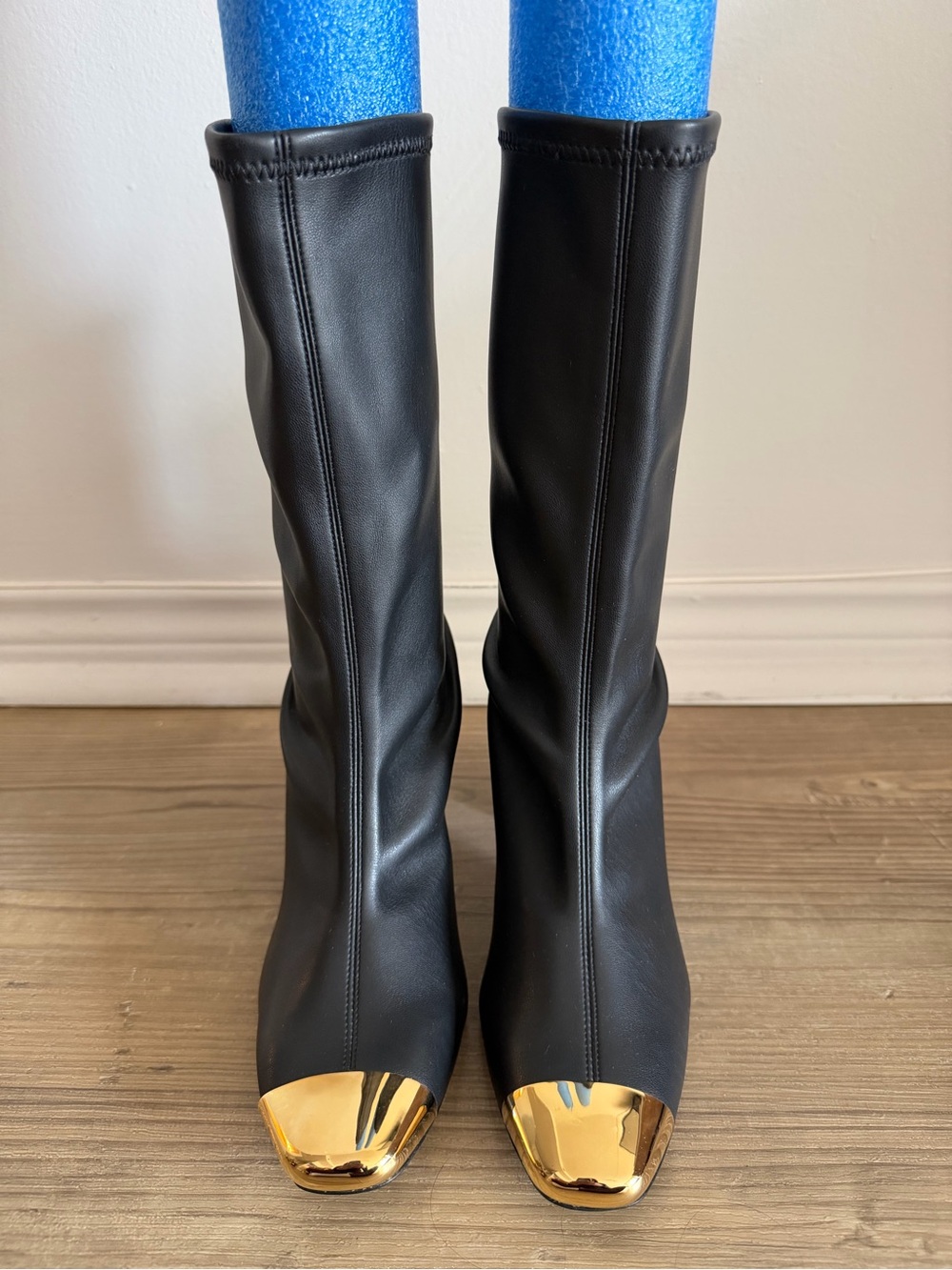 Maria Luca Black Ellia Boots Mid-Calf Heeled Boots with Gold Cap Toe - size 39EU - Picture 3 of 4